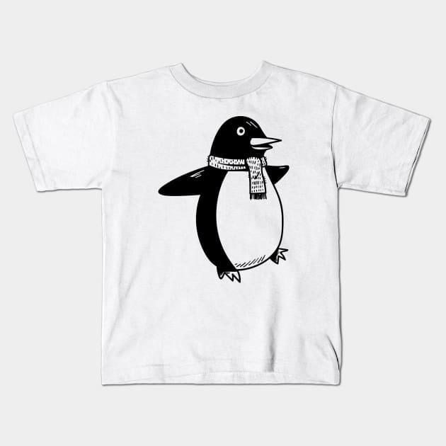 Penguin - Cute Penguin Hand Drawn Kids T-Shirt by KC Happy Shop